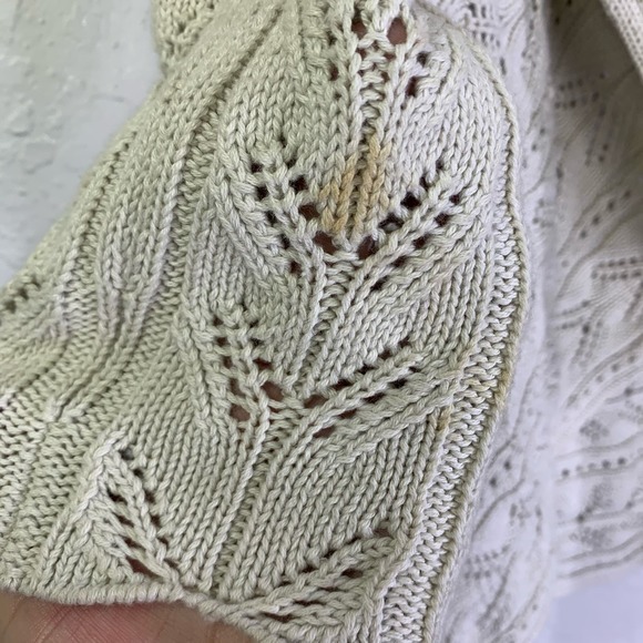 CABI Cream Beige Cotton Crochet Knit Open Front Circle Shawl Cardigan Sweater - Picture 8 of 16